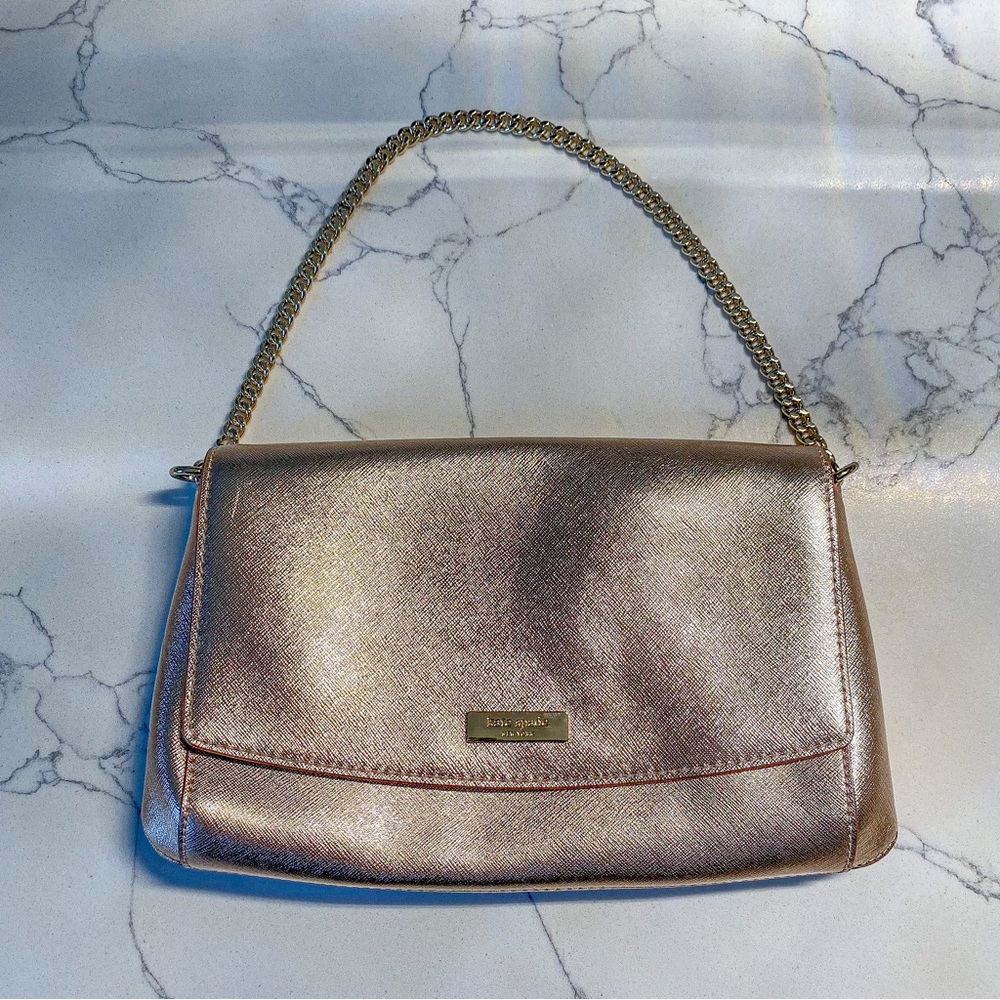 Kate Spade Rose Gold Laurel Way Greer Metallic Crossbody Bag with Chain